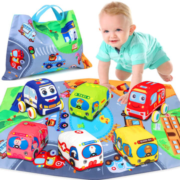 Baby Toys 6 to 12 Months - Soft Car Toys for 1 Year Old Boy Girl with Playmat Storage Bag - Infant Baby Toys 12-18 Months Toddle