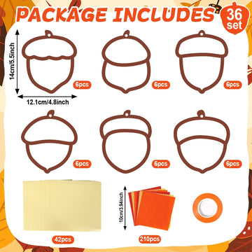 Qyeahkj 36 Set Fall Acorn Suncatchers Crafts for Kids DIY Autumn Window Tissue Paper Craft Kit Hanging Decor for Thinkgiving Hom