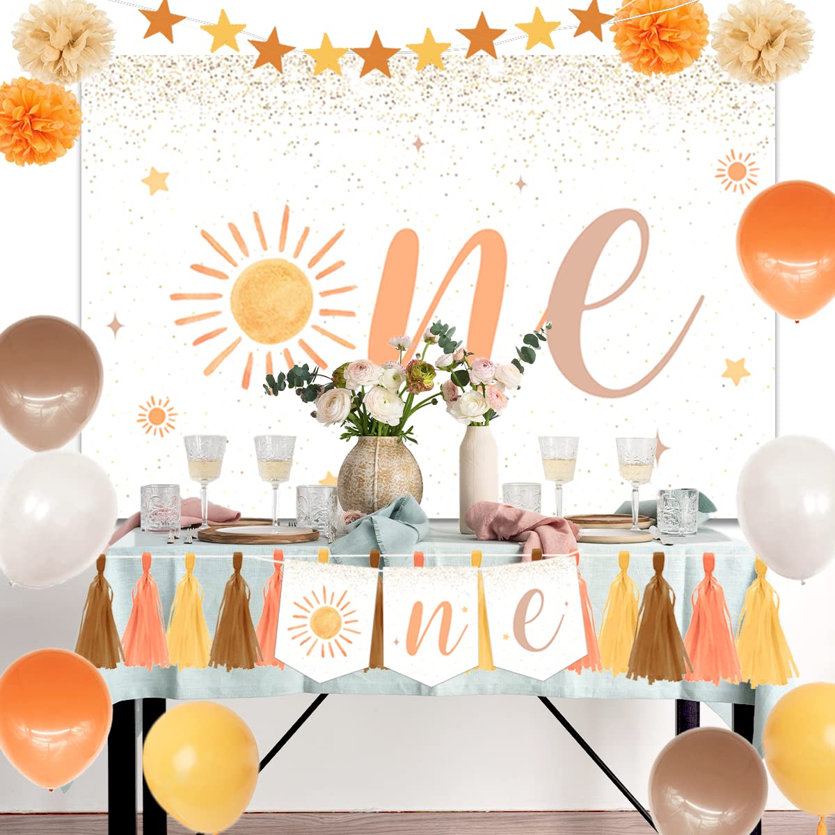 First Trip Around The Sun Set-Boho Sun 1St Birthday Party Decor With Sun Backdrop Banner, Balloons For Kids Birthday Party,Sun B