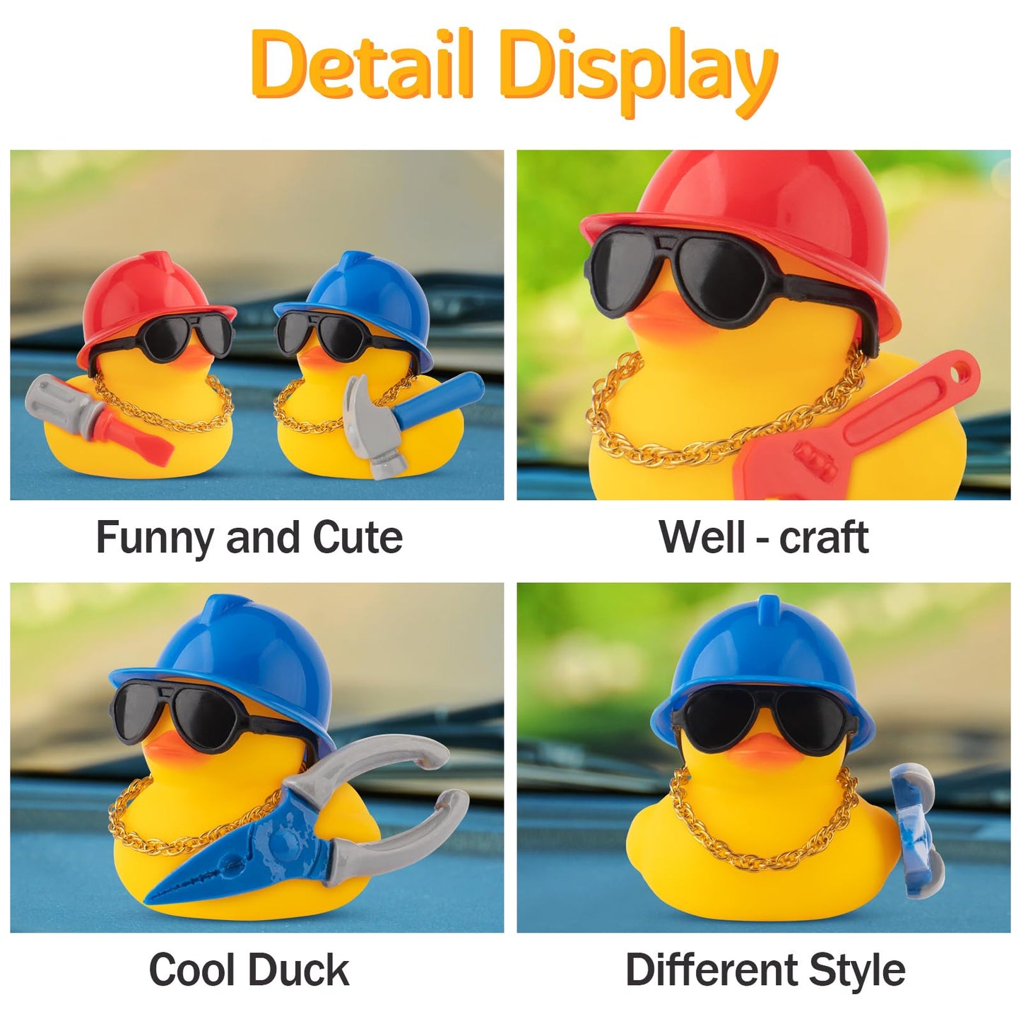 wonuu Car Dashboard Decorations Rubber Ducks, Construction Builder Rubber Ducky for Car Ornament Cute Duck with Tool, Hard Hat,