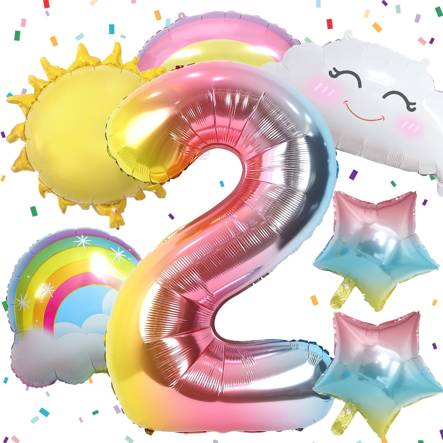 Rainbow Balloons 2Nd Birthday Decorations For Girls, Rainbow Birthday Balloons Set 2 Year Old Birthday Decorations With Sun Rain