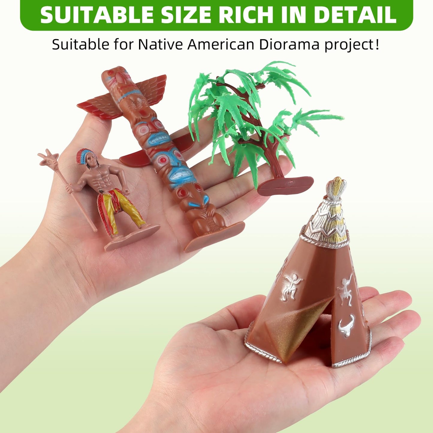 44 Pcs Native American Indians Figures Toys Set, Plastic Figurine Toys Includes Indian Figurines, Trees, Moss, Sand, Stones For Kids Historical Education School Project Decoration Birthday Halloween