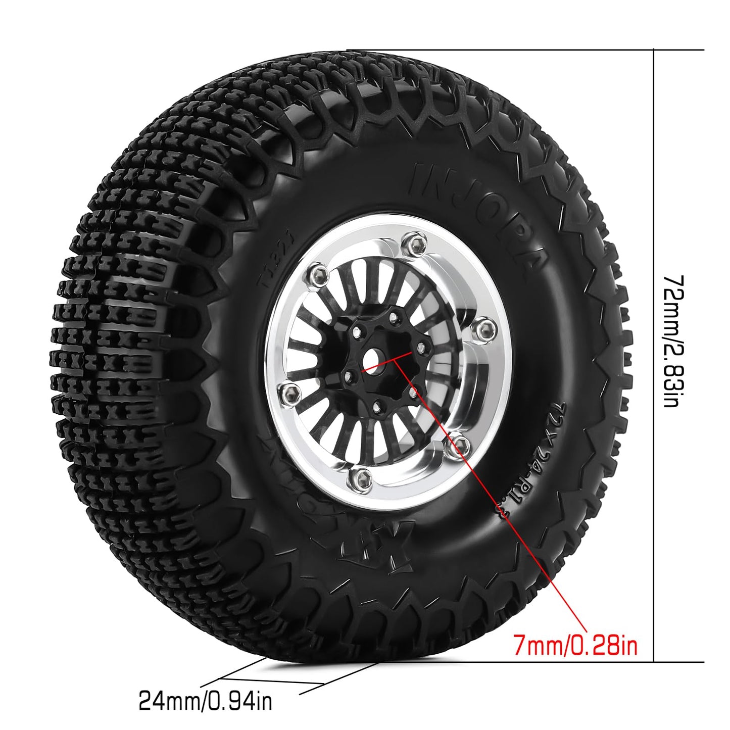 Injora 18-Spoke Moduwheel 1.3'' Beadlock Wheels With Xhx Pin Tires For Trx4M Scx24 1/18 1/24 Rc Crawler(Silver)