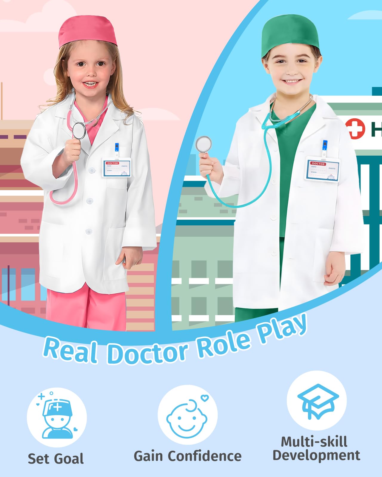 Gleamkid Doctor Costume For Kids, Kids Scrubs With Lab Coat, 9Pcs Toddler Halloween Costume, Career Day Costume For Boy Girls