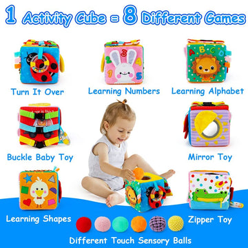 Beetoy Sensory Busy Cube For Baby, Montessori Infant Toys With Textured Sensory Balls, Early Learning Travel Toys For Fine Motor