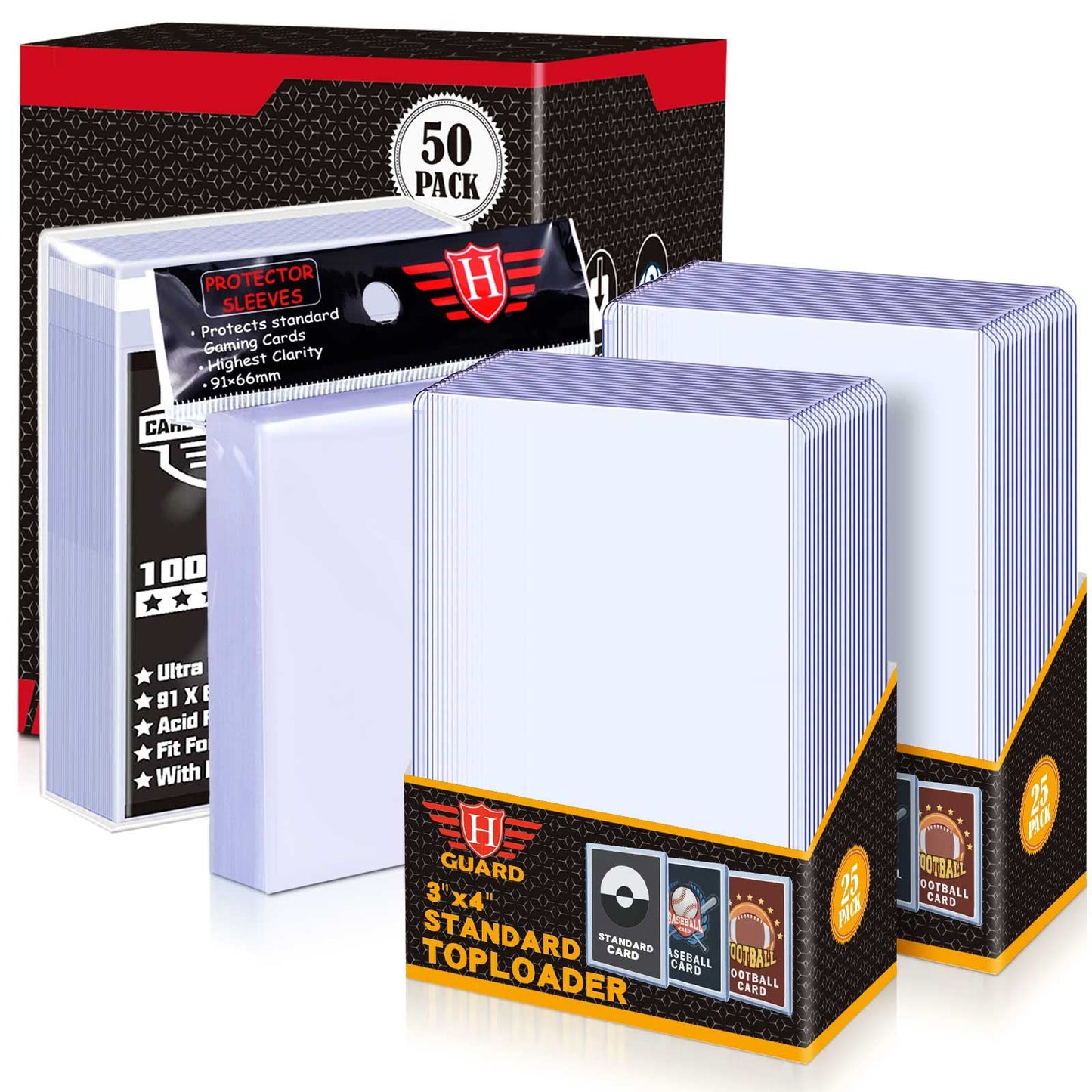 50 Count Toploaders Card Sleeves And 200 Count Clear Soft Sleeves For Trading Card, Protective Sleeves Holder Fit For Stardard Cards, Baseball Card, Sports Cards, Mtg
