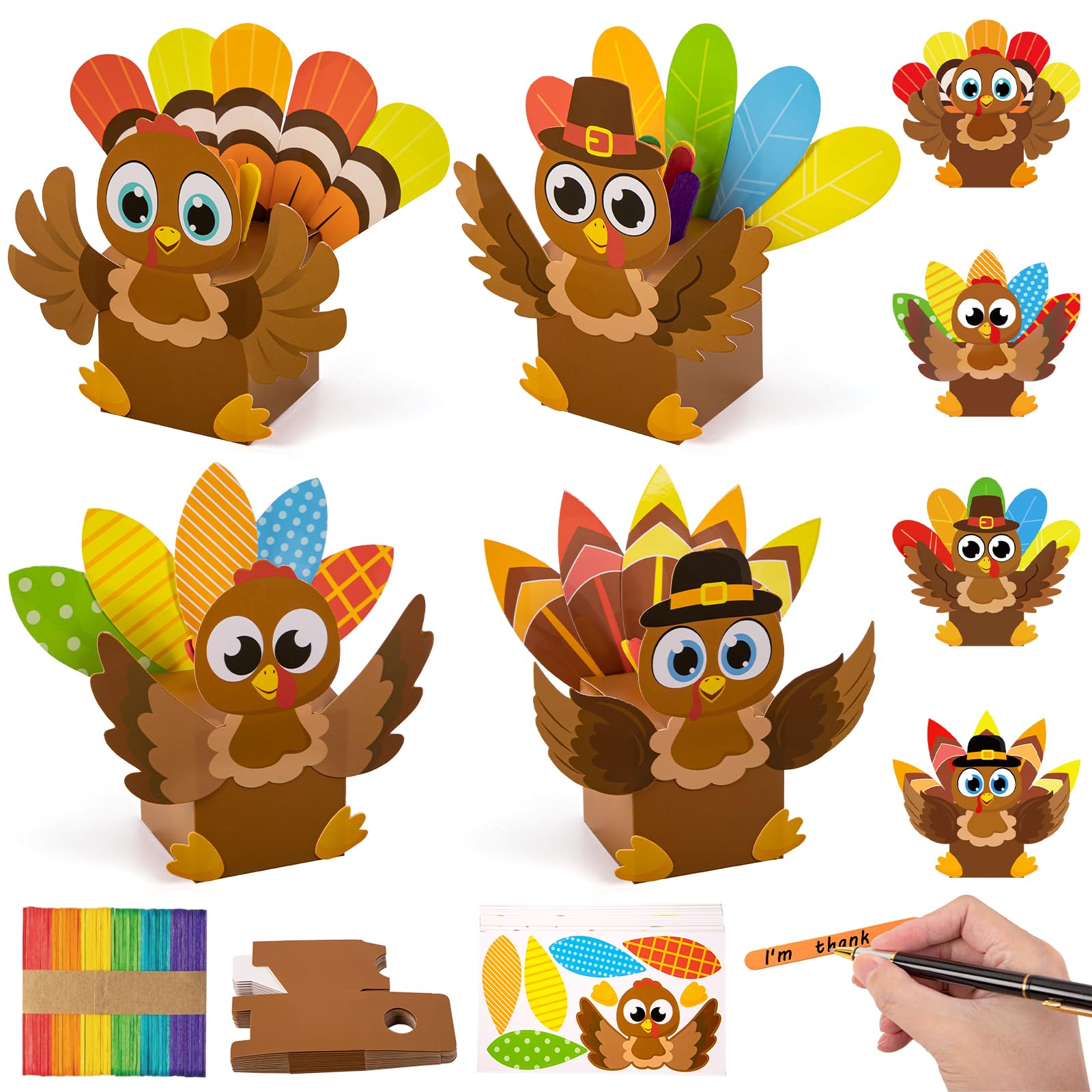 Moon Boat 20Pcs Thanksgiving Turkey Craft Kit - Fall DIY Religious Prayer Thankful Gratitude Box for School Activities