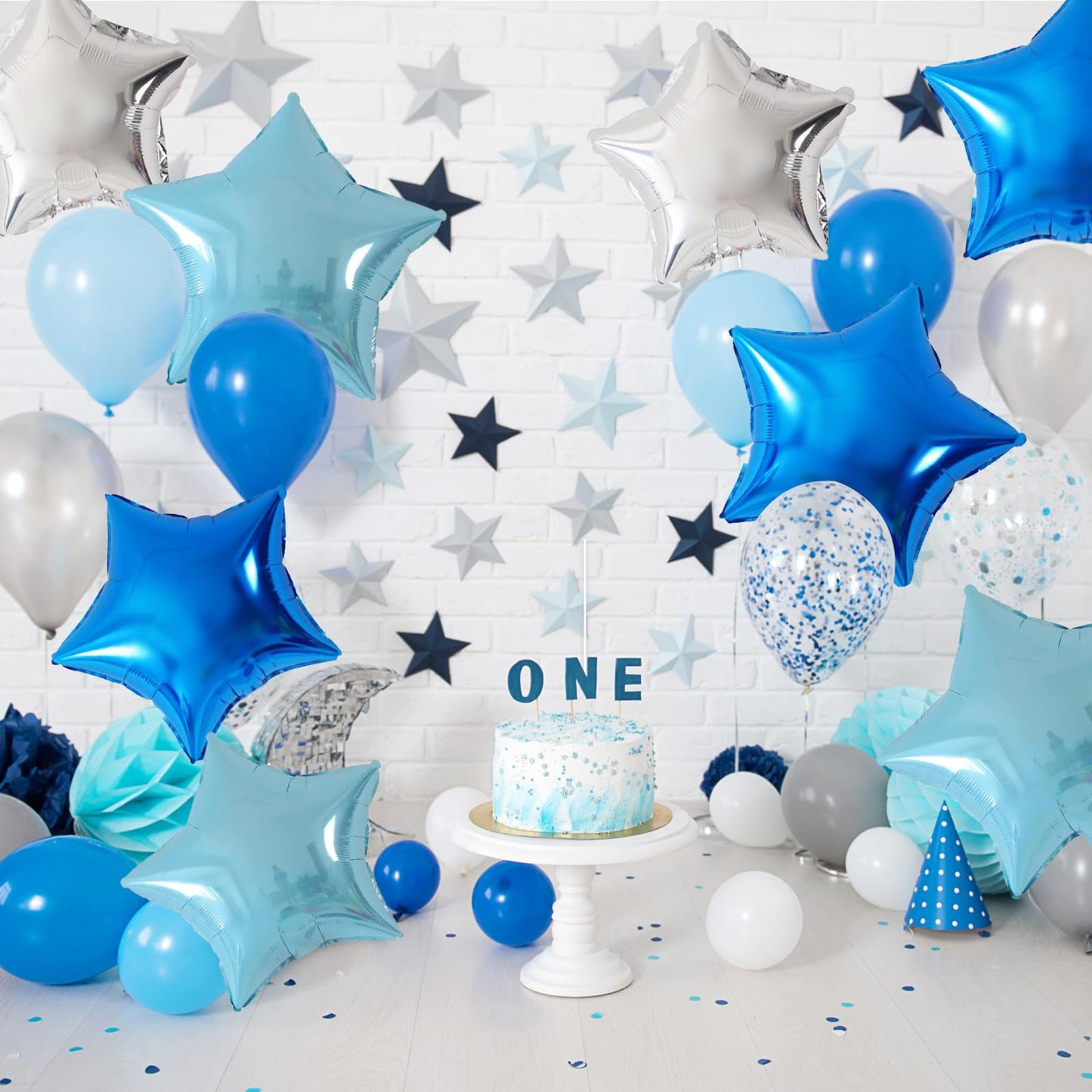 Blue Silver Foil Star Balloons, 18 Inches Star Foil Balloons For Helium, 10 Pcs Blue Silver Helium Birthday Balloons, Party Foil