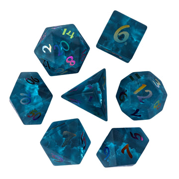 Udixi Blue Cracked Glass Dnd Dice Set, 7Pcs Glass Polyhedral Dice Set With Colorful Number For Dungeons And Dragon D&D Tabletop