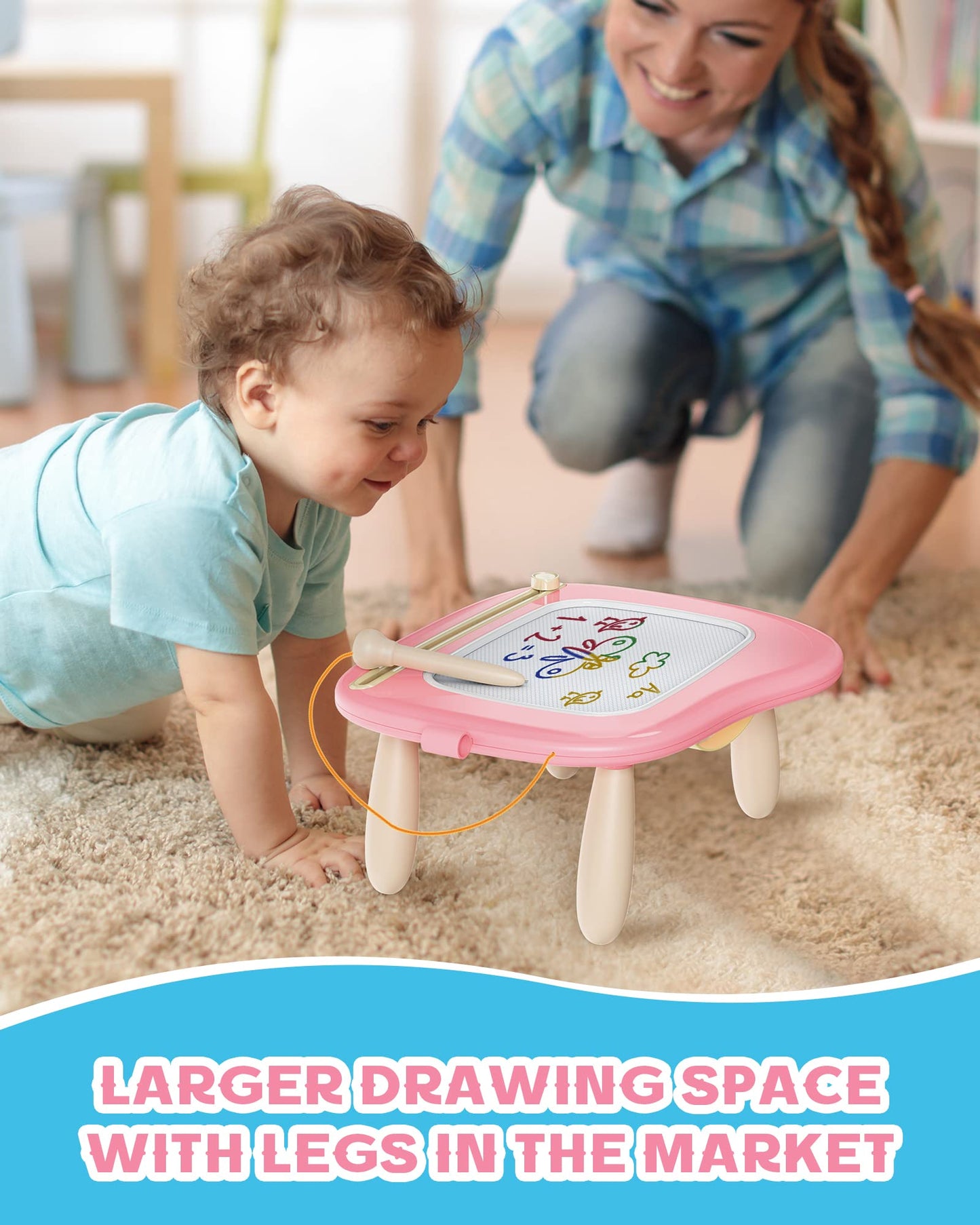 Bravokids Toddler Toys , Sturdy Magnetic Drawing Board, Colorful Doodle Sketch Pad Educational Learning Sensory Toy Birthday Gifts For 1 2 3 Years Old Girls Boys (Pink)