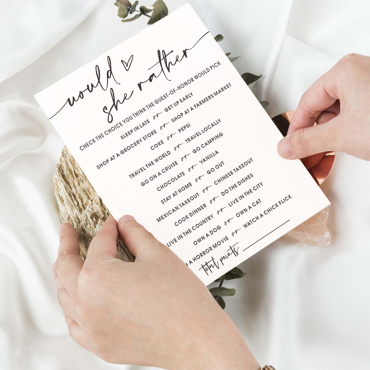 Wedding Shower Games Cards, Would She Rather Bridal Shower Game For 25 Guests, Engagement Party Wedding Games For Guests, Minima