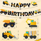 Faisichocalato Diy Construction Birthday Banner Dump Truck Party Decorations, Easy To Assemble Builder Bulldozer Excavator Tank Truck Garland Supplies