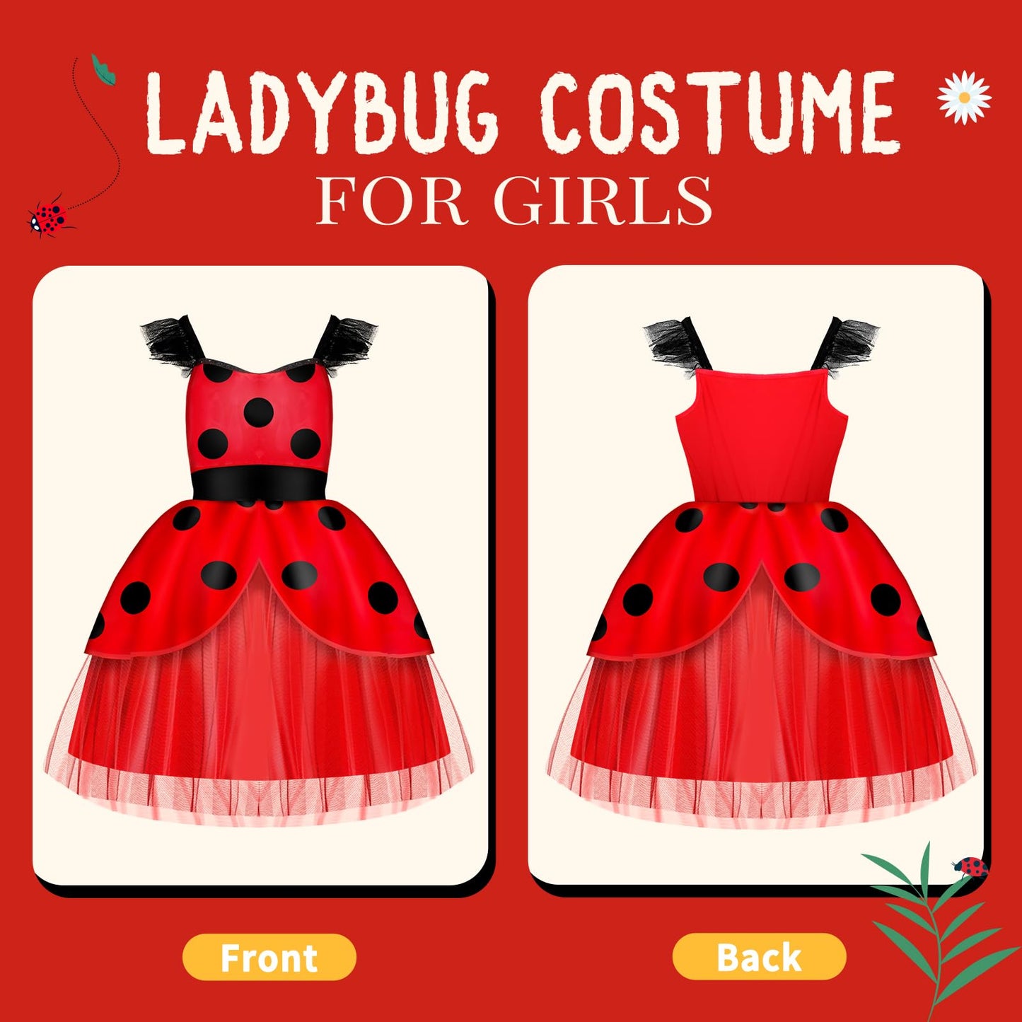Innocheer Ladybug Costume For Girls, Halloween Costumes For Girls, Ladybug Costume Toddler Halloween Birthday Princess Dress Up