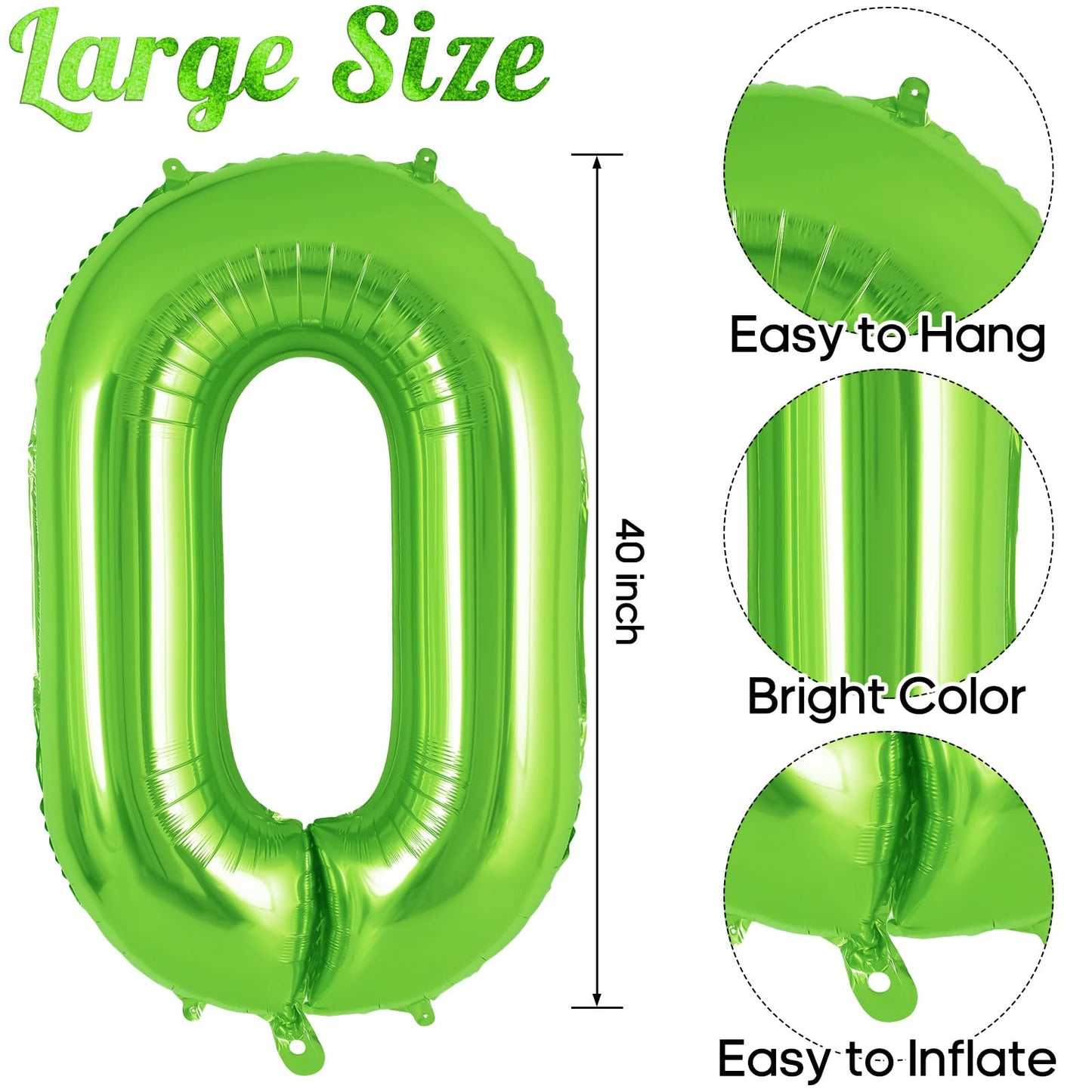 Green Number 0 Balloon 40 Inch, Big Large Foil Helium Number Balloons, Jumbo Giant Mylar Number 0 Balloons For Birthday Party De