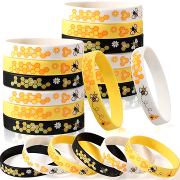 Bee Bracelet Silicone Bee Wristband Assorted Color Bee Theme Party Favors Bee Teachers Decorations Classroom Decorations Bees Wristband For Boy Girl Bee Birthday Baby Shower Party Supplies (48 Pieces)