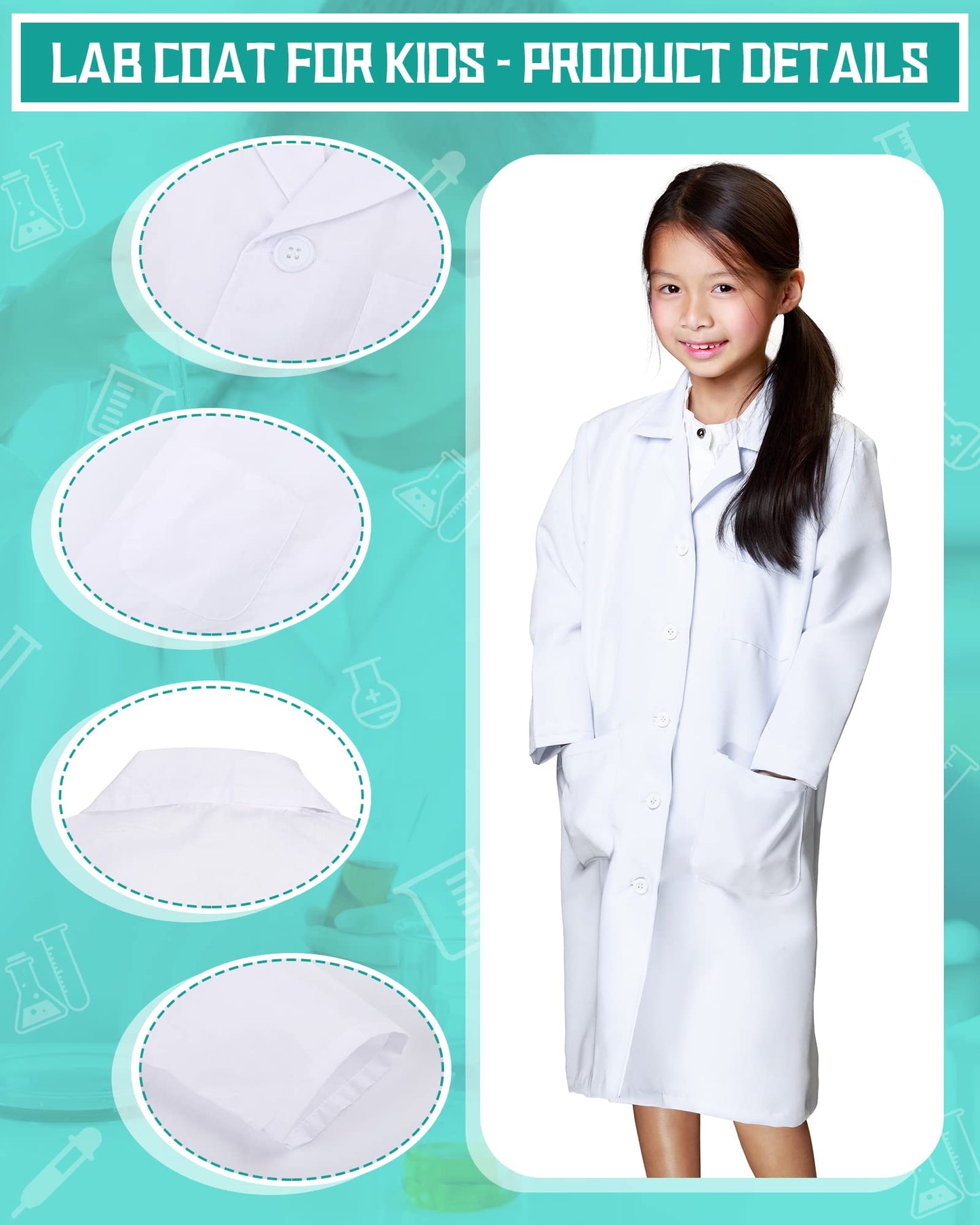 Seajan 12 Pcs Unisex Kids Lab Coat Bulk Soft Kids Scrubs White Doctor Coat Scientist Halloween Costume For Boys And Girls (L Siz