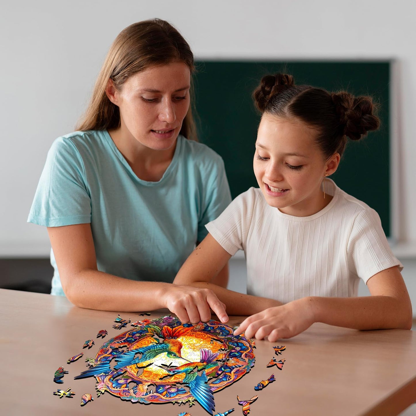 Jigfoxy Wooden Puzzles for mature-themed  Hummingbird Wooden Jigsaw Puzzles  Unique Animal Shape Puzzles  Christmas Thanksgiving Gifts for Family Friend(L-13.8 * 13.8in-300psc)