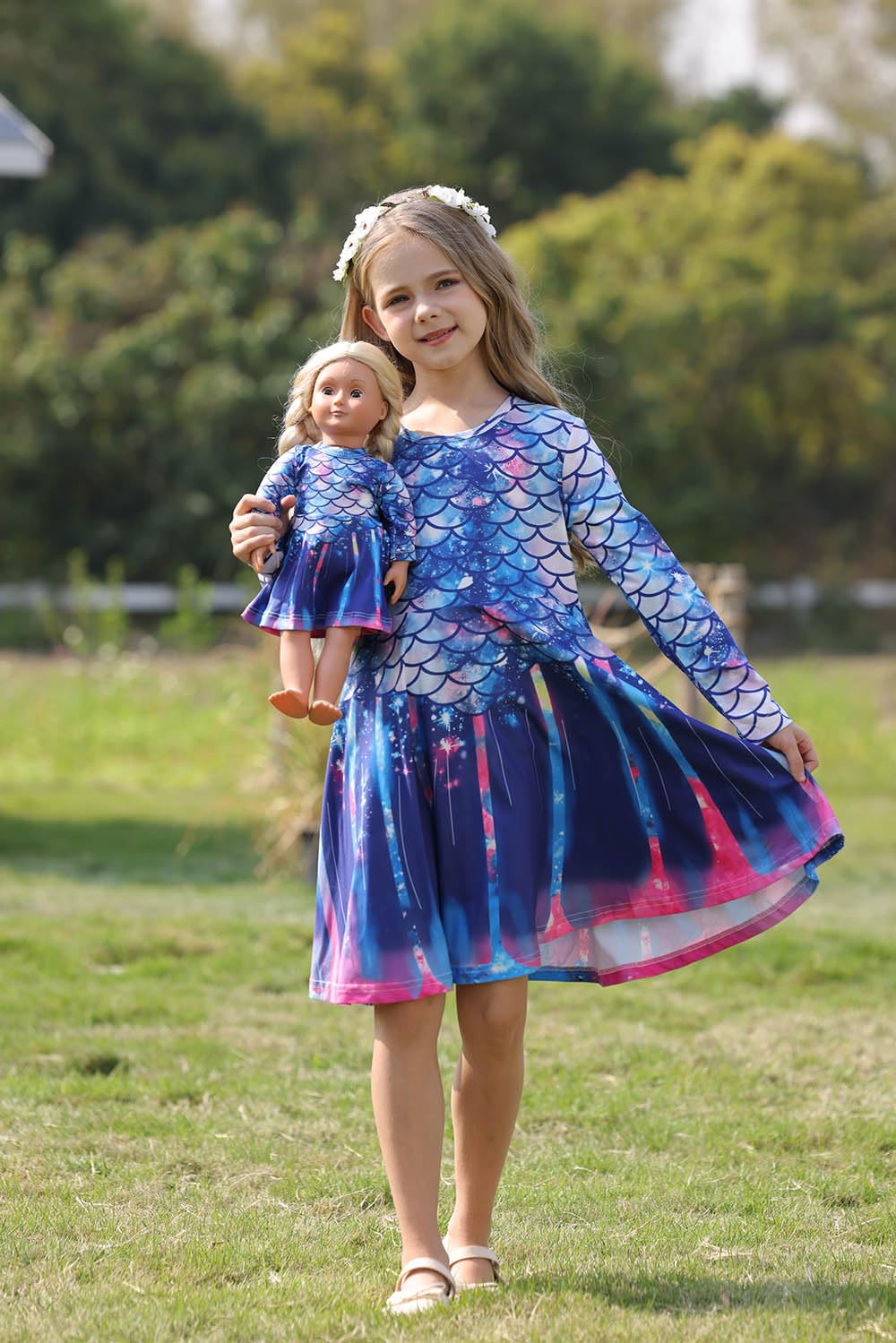 Bow Dream Cute Girl Dress And Matching American Girl Doll Clothes Accessories For Girls Dresses Size 140 Deep Blue