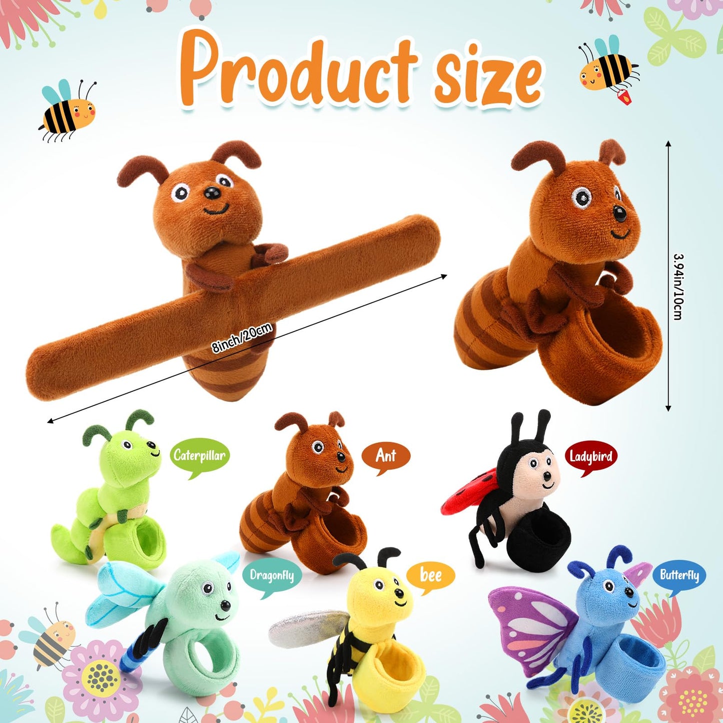 Gemscream 6 Pack Stuffed Animal Slap Bracelets For Kids, 8 Inch Plush Animal Wrist Cute Snap Bracelets In Bulk Easter Graduation