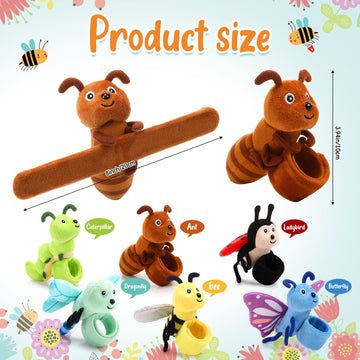Gemscream 6 Pack Stuffed Animal Slap Bracelets For Kids, 8 Inch Plush Animal Wrist Cute Snap Bracelets In Bulk Easter Graduation