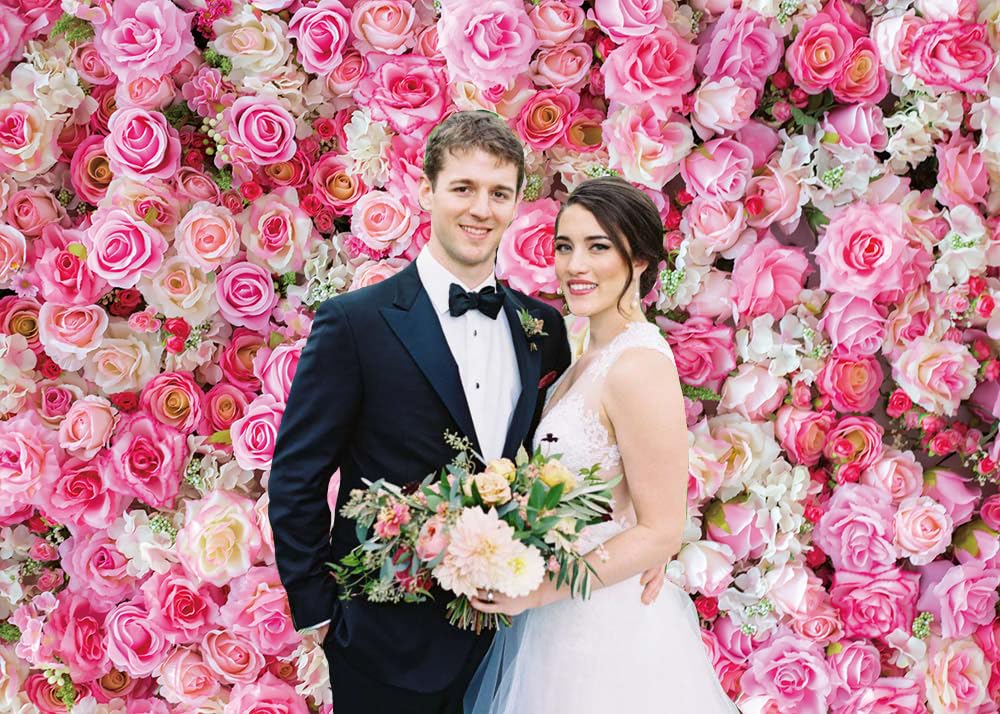 Pink Floral Backdrop Flower Wall Photography Background Valentines Day Decorations for Bridal Shower Wedding Baby Shower Birthd