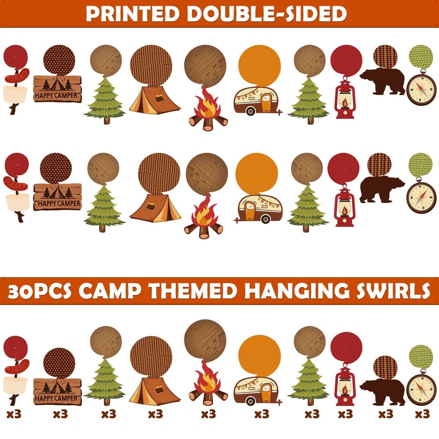 Levfla 30CT Happy Camper Party Hanging Swirls Decoration Camping Kids Birthday Photo Props Ideas Tent Cutouts Adventure SMore W