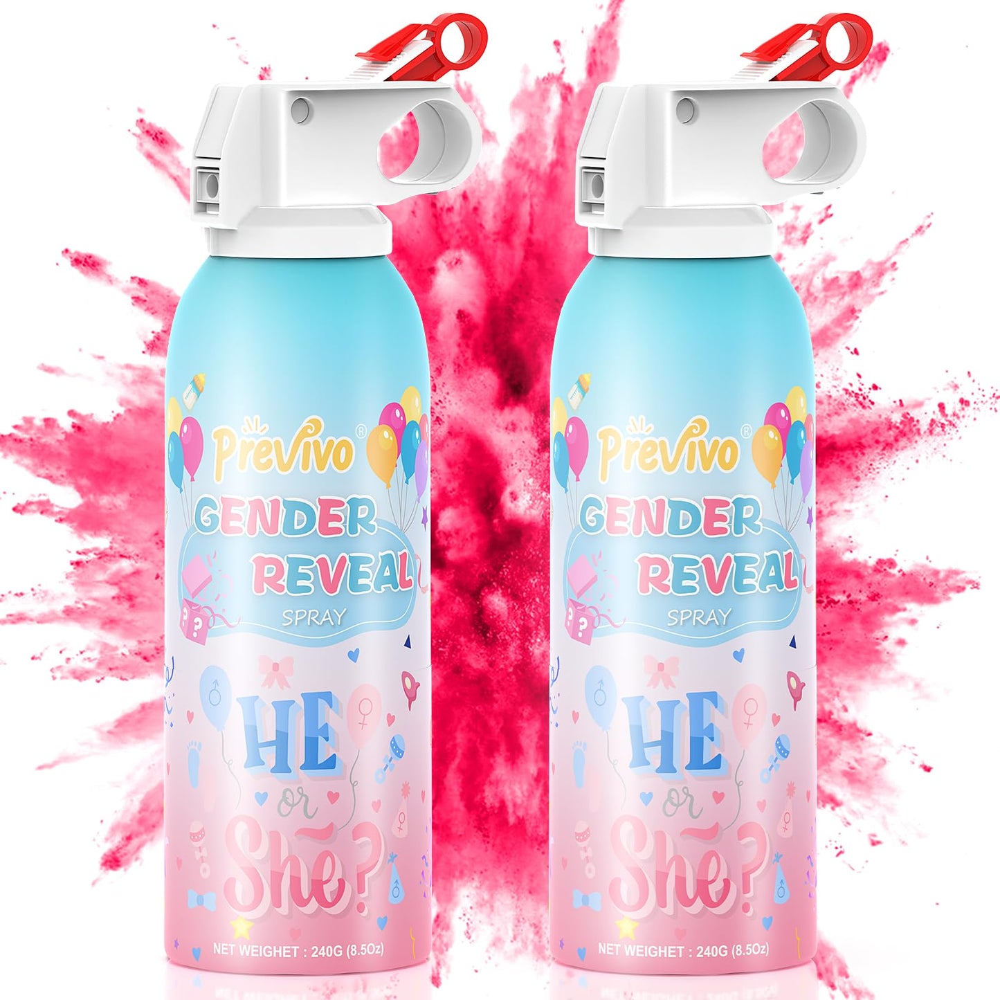 Previvo Gender Reveal Fire Extinguisher Set - 2 Pcs Pink Gender Reveal Smoke Spray - 100% Biodegradable Party Supplies- For Memo