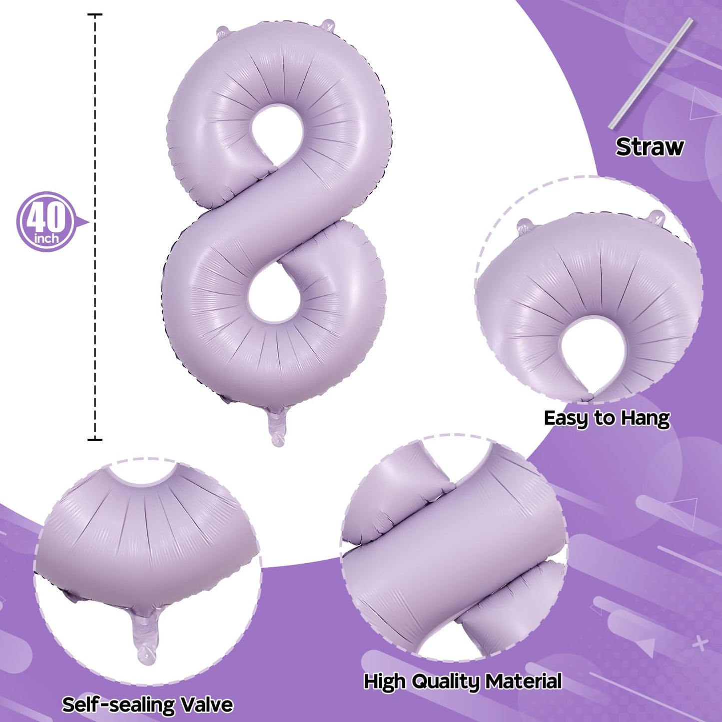 Pastel Dusty Purple Number 18 Birthday Balloons, 40 Inch Foil Number 1 & 8 Balloons For Women, 18Th Birthday Balloons Light Purp