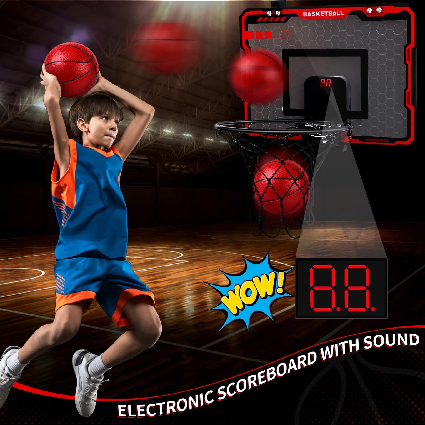 Amy&Benton Mini Basketball Hoop Indoor Kids Electronic Scoreboard Room Small Basketball Goal Door Basketball Hoop Hanging Door D