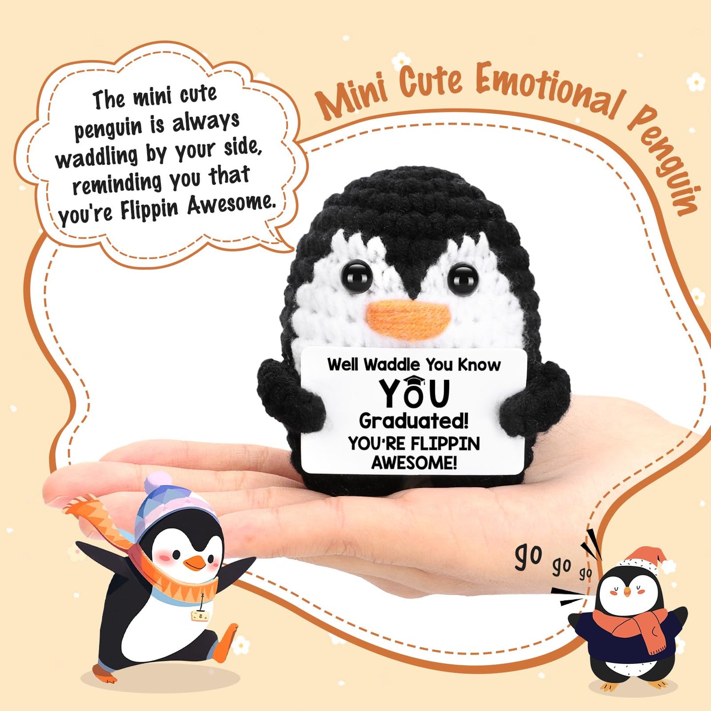 CryCarrot Graduation Gifts for Her Him, Mini Funny Handmade Crochet Penguin Graduation Gifts for Women Men, Inspirational Grad G