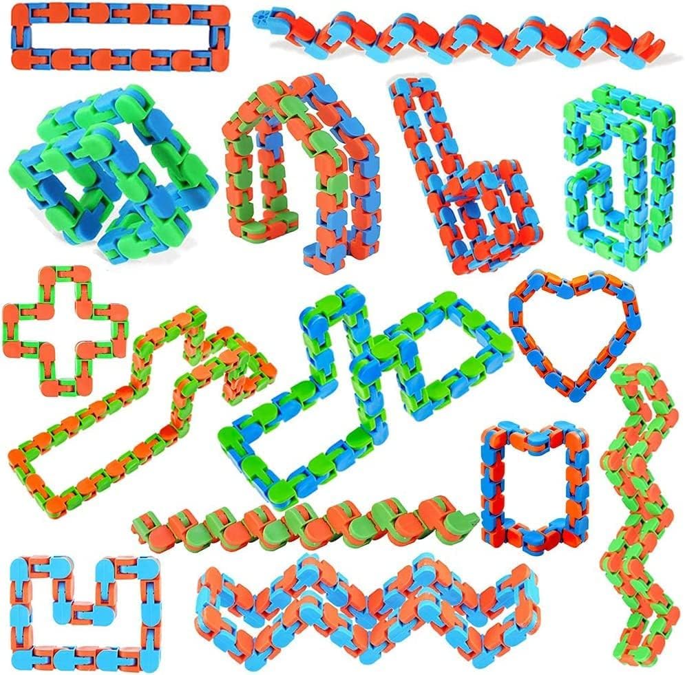 50pcs Random 24 Links Wacky Tracks Snap and Click Fidget Toys, Finger Sensory Toys, Snake Puzzles for Stress Relief, Party Bag F