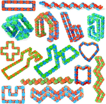 50pcs Random 24 Links Wacky Tracks Snap and Click Fidget Toys, Finger Sensory Toys, Snake Puzzles for Stress Relief, Party Bag F