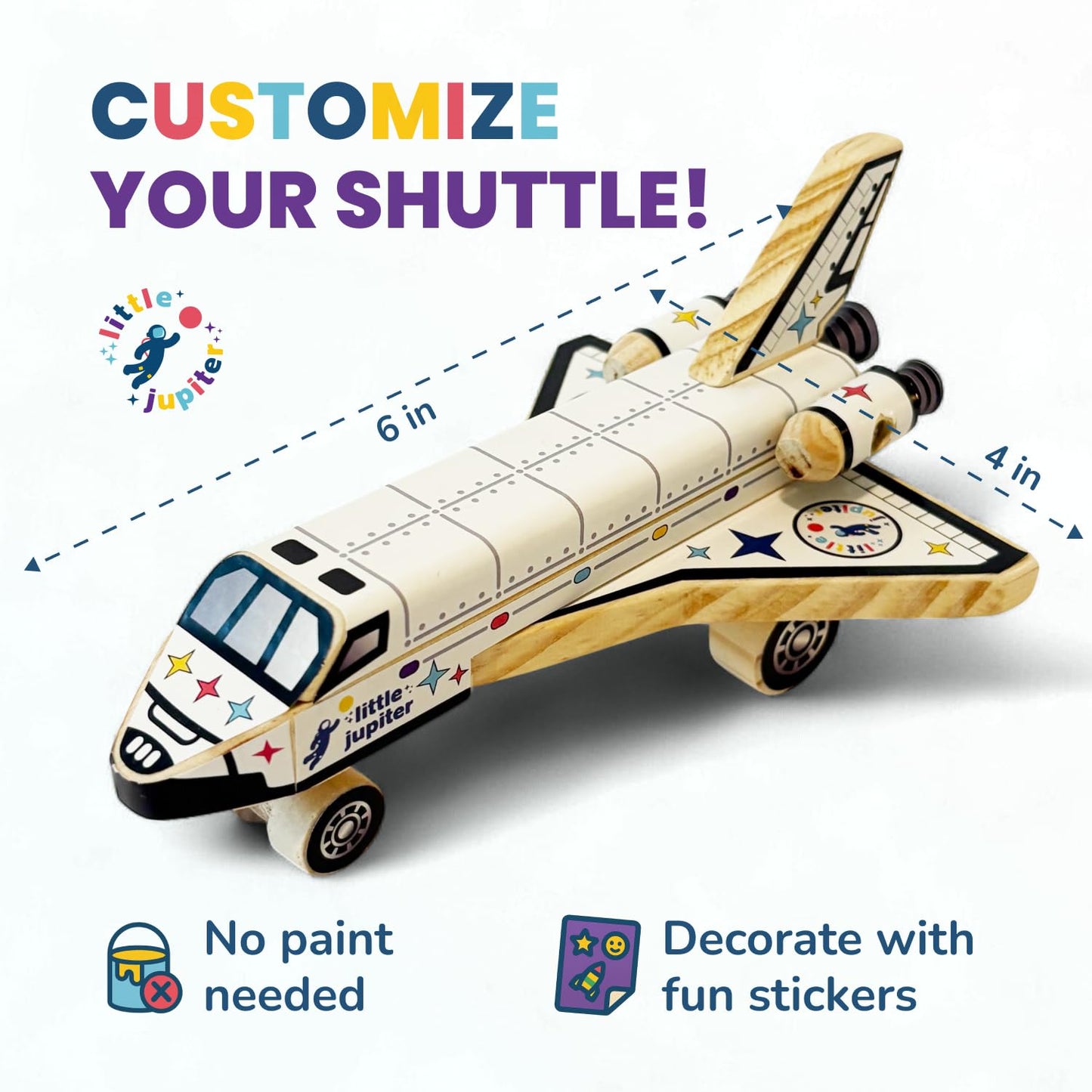 DIY Build Your Own Space Shuttle Toy Model - Wooden Kit w/Stickers - Kids Wood Building Kit for Boys & Girls - Toy Spaceship Ste