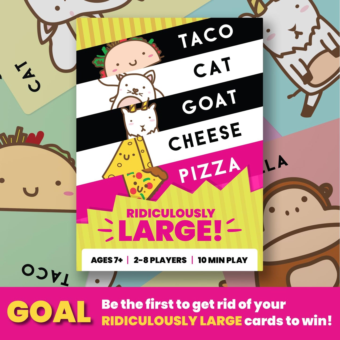 Taco Cat Goat Cheese Pizza Card Game - Large Edition for 2-8 Players, Easy 10 Min Rounds, Multicolor, Cardboard