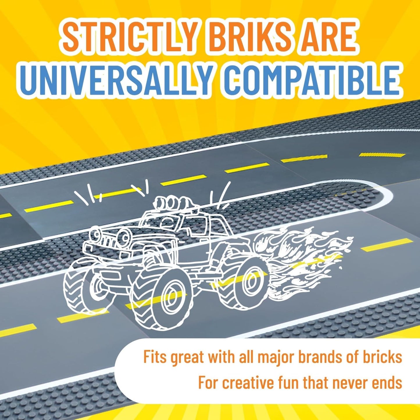 Strictly Briks Compatible With Lego Building Blocks Road Plates 10'' X 10'', 8 Pack Kids Brick Baseplates For City Road, Street,