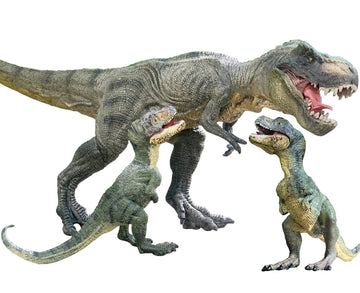 Gemini&Genius 3-Piece Dinosaur Set With T-Rex & Cubs, Action Figures, Moveable Jaw, Cake Topper, Party Gift For Kids 3-12 Years Old