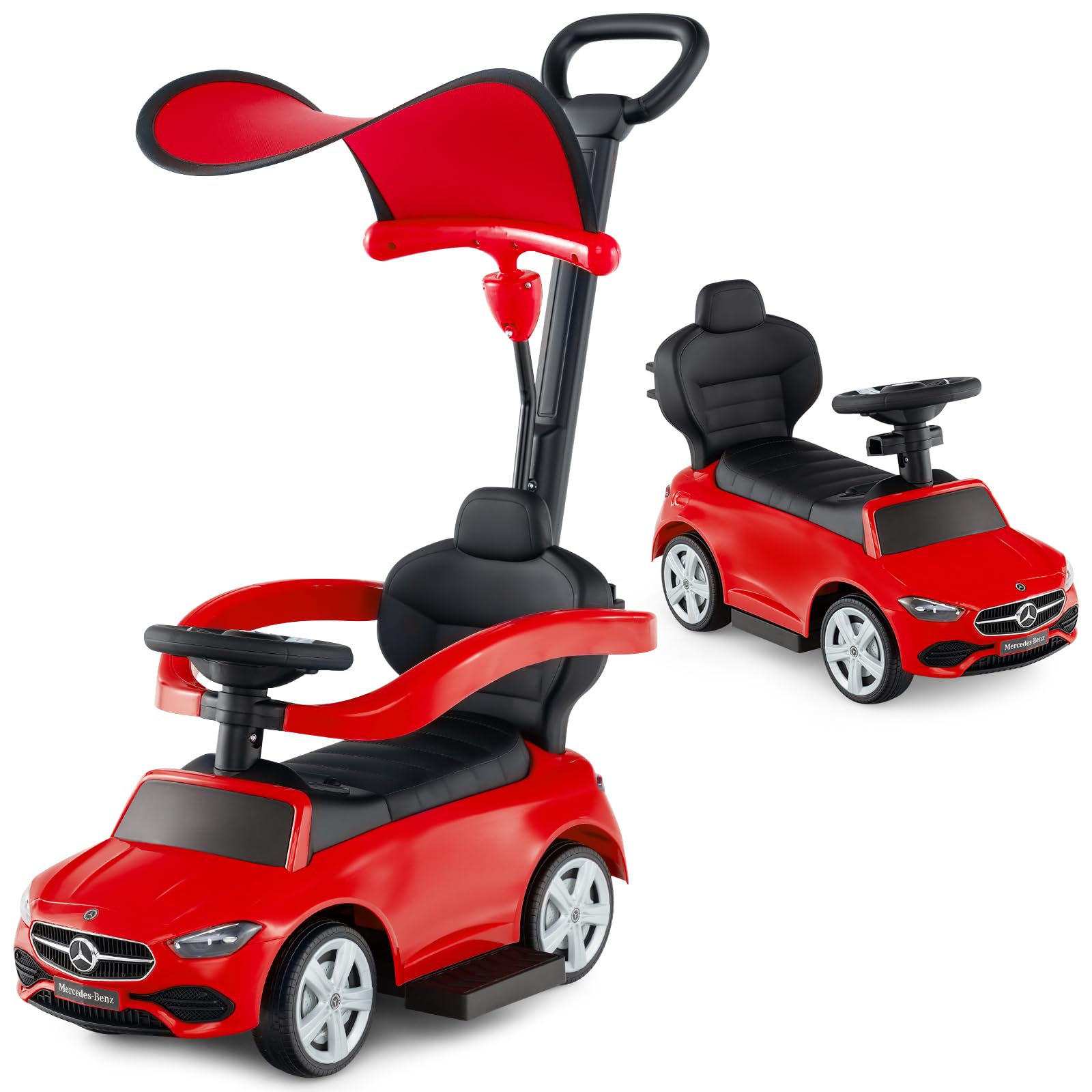 HONEY JOY Ride On Push Car  Licensed Mercedes-Benz Push Cars for Toddlers  Adjustable Canopy & Seat Storage  Horn  Toddler Push Car with Handle  Ride On Toy for Boys Girls(Red)