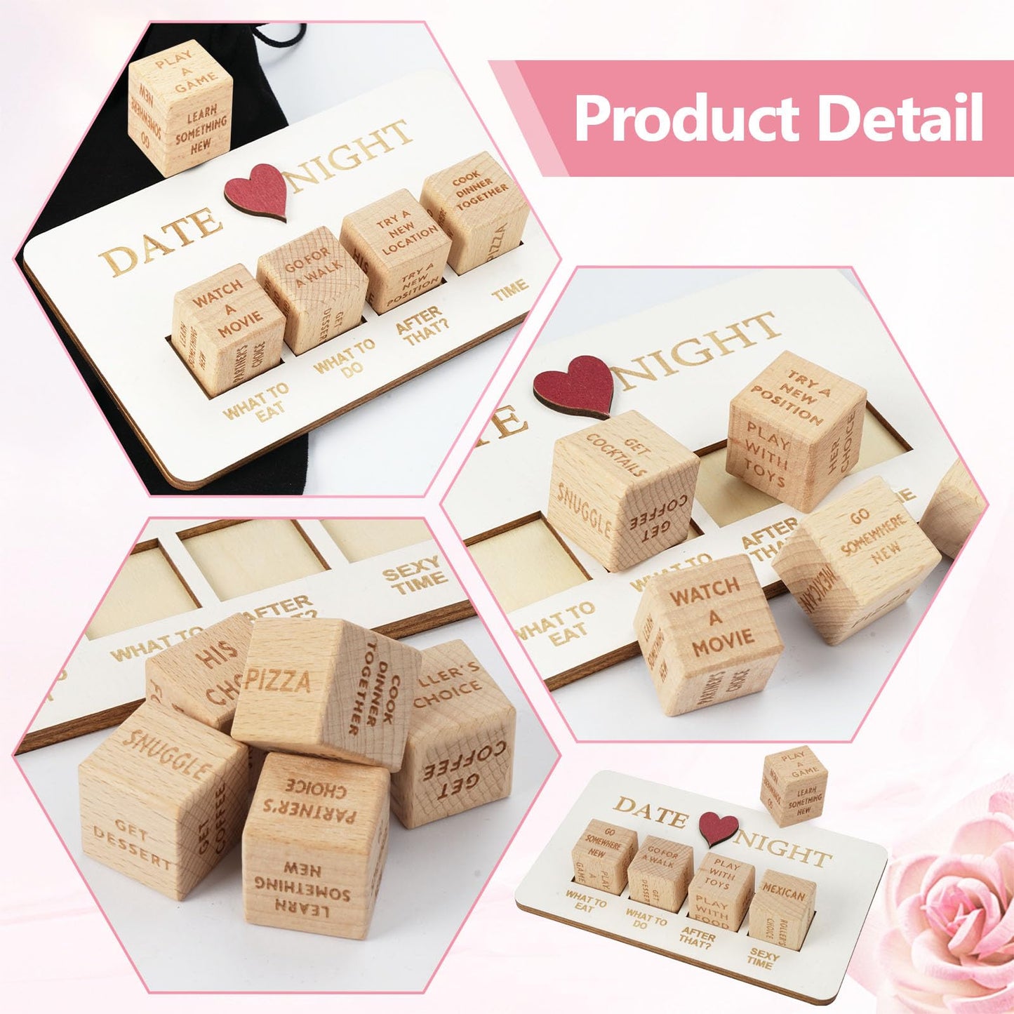 Date Night Dice,Fun Night Dating Decision Dice,Wooden Dating Fun dice, Love Dice, Food Decision Dice, Date Ideas,Gifts for Boyfr