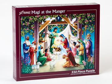Magi At The Manger Jigsaw Puzzle 550 Piece By Vermont Christmas Company - 24'X18'- Fully Interlocking & Randomly Shaped Pieces