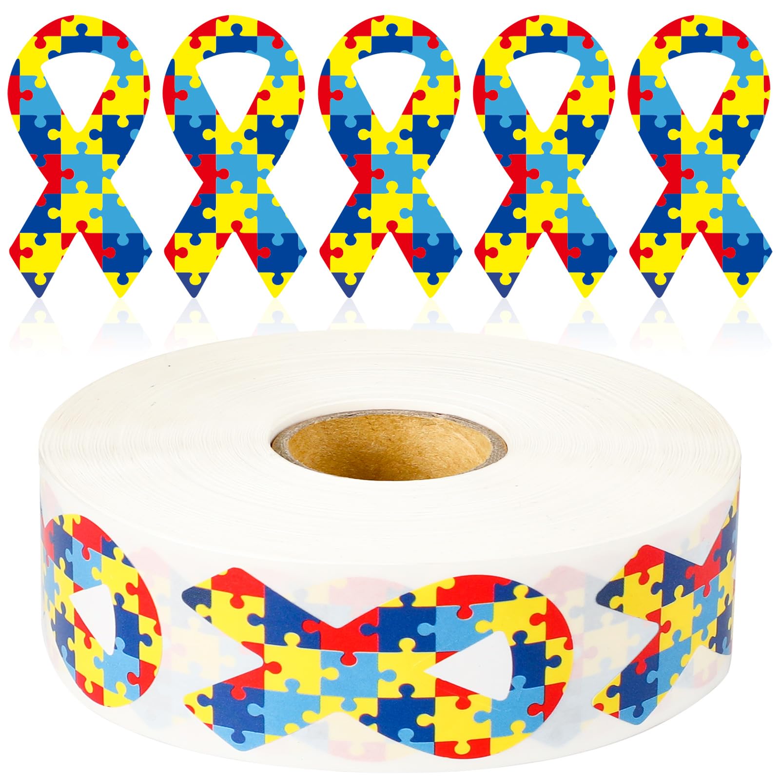 DECYOOL 800 Pcs Autism Awareness Stickers, Autism Ribbon Shaped Stickers Roll Colorful Puzzle Autism Acceptance Stickers Labels 