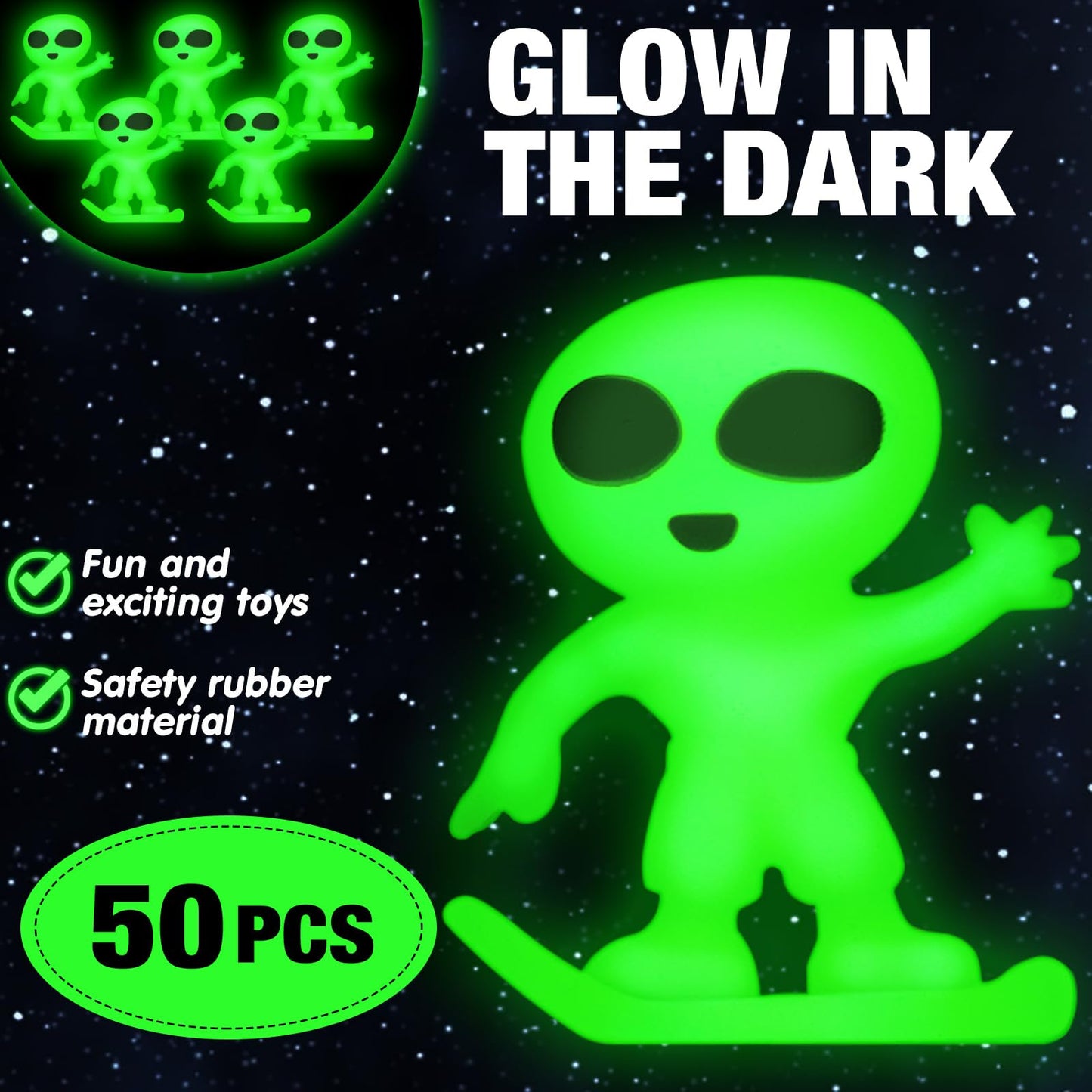 Croblissful 50 Pcs Glow In The Dark Alien Figures Small Tiny Rubber Mini Aliens Figurine Miniatures For Space Party Favors Hallo