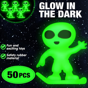 Croblissful 50 Pcs Glow In The Dark Alien Figures Small Tiny Rubber Mini Aliens Figurine Miniatures For Space Party Favors Hallo
