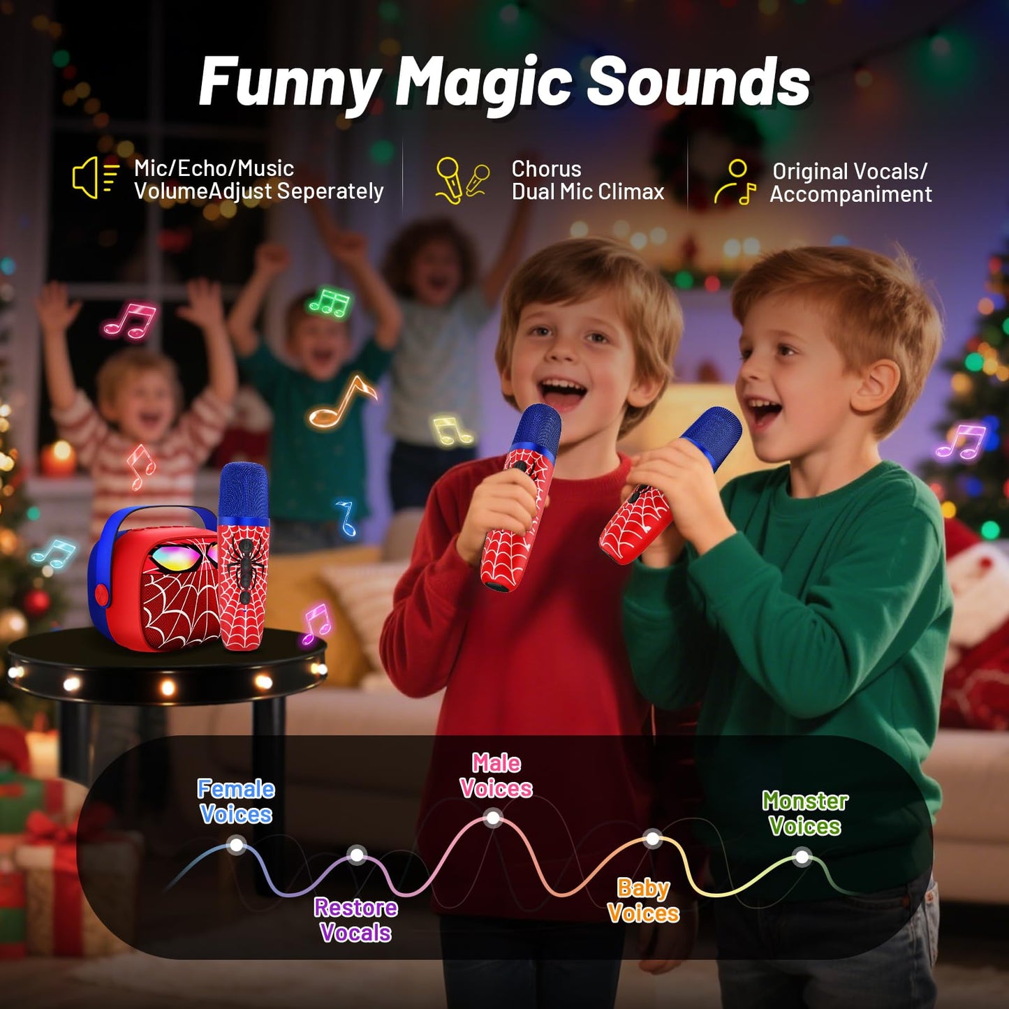 Innofans Mini Karaoke Machine for Kids, Portable Bluetooth Speaker with 2 Microphones, Red, Ages 3-12, M8-1, LED Light Show