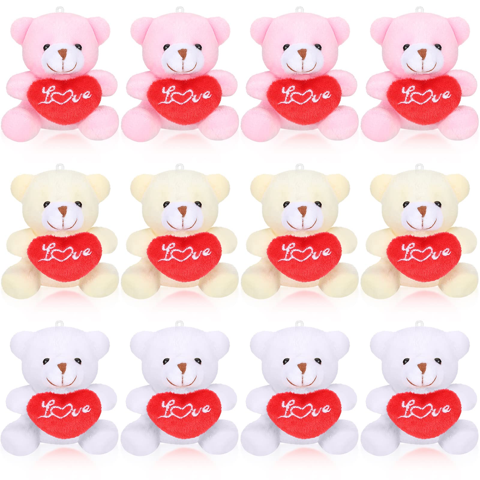 Kasyat 12 Pieces Valentine'S Day Mini Bear Toy 3.5 Inch Plush Stuffed Tiny Bears Keychain With I Love You Heart Animals Plush Fo
