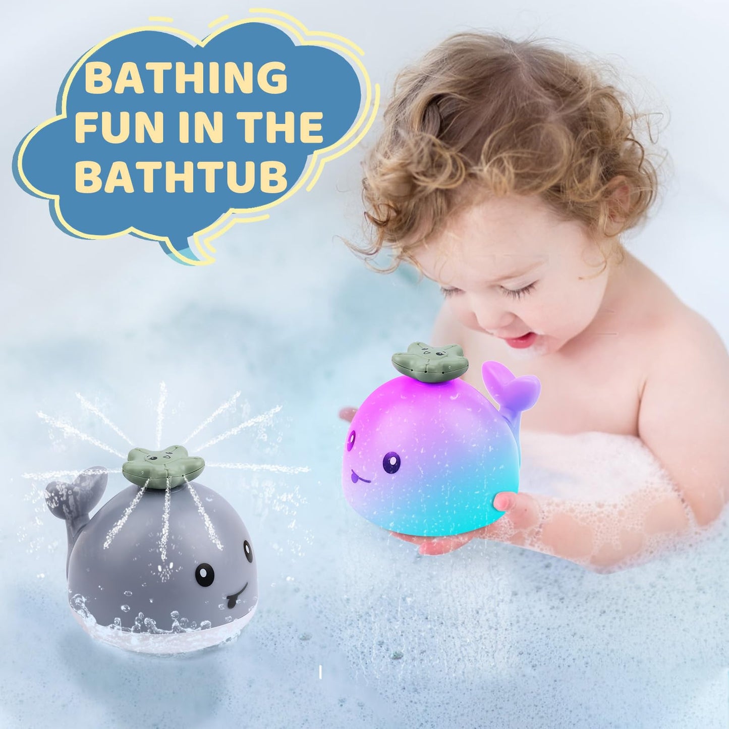 Candyfouse Baby Whale Bath Toys,Whale Bath Toy Sprinkler, Light Up Bath Toys For Toddlers 1-3, Four Water Spray Patterns, Waterp