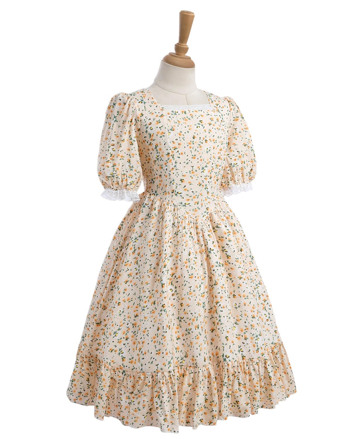 Nuoqi Prairie Dresses for Girls, Pioneer Girl Costume Girls Colonial Dress Girls 4-5, Orange Pink, Small