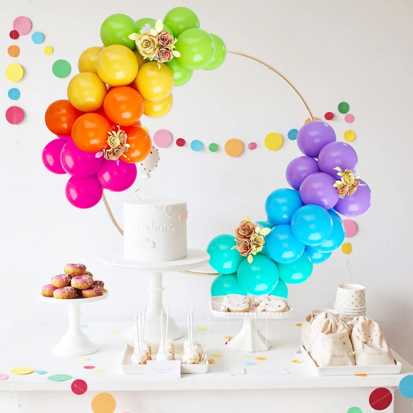 Rainbow Balloons, 50Pcs Multicolor Rainbow Balloons Arch In Blue Green Purple Yellow Orange Hot Pink Latex Balloons For Birthday