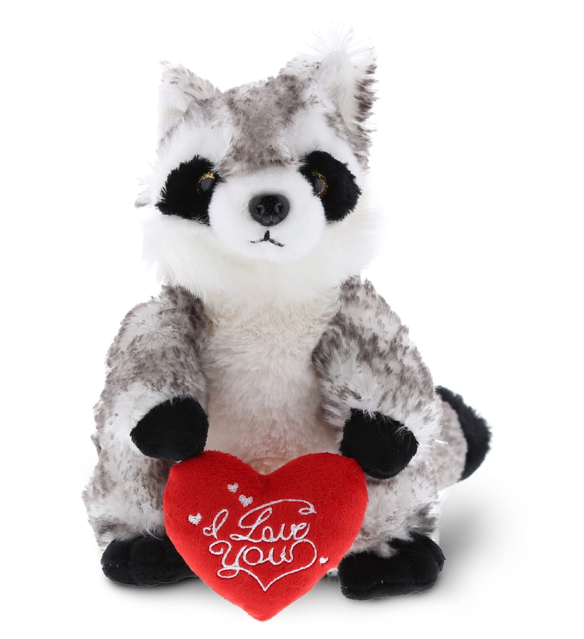 DolliBu I Love You Valentine Plush Raccoon - Cute Stuffed Animal with Red Heart and Name Personalization Gift for Valentines Day  Birthday  Anniversary  Romantic Date - 9 Inches