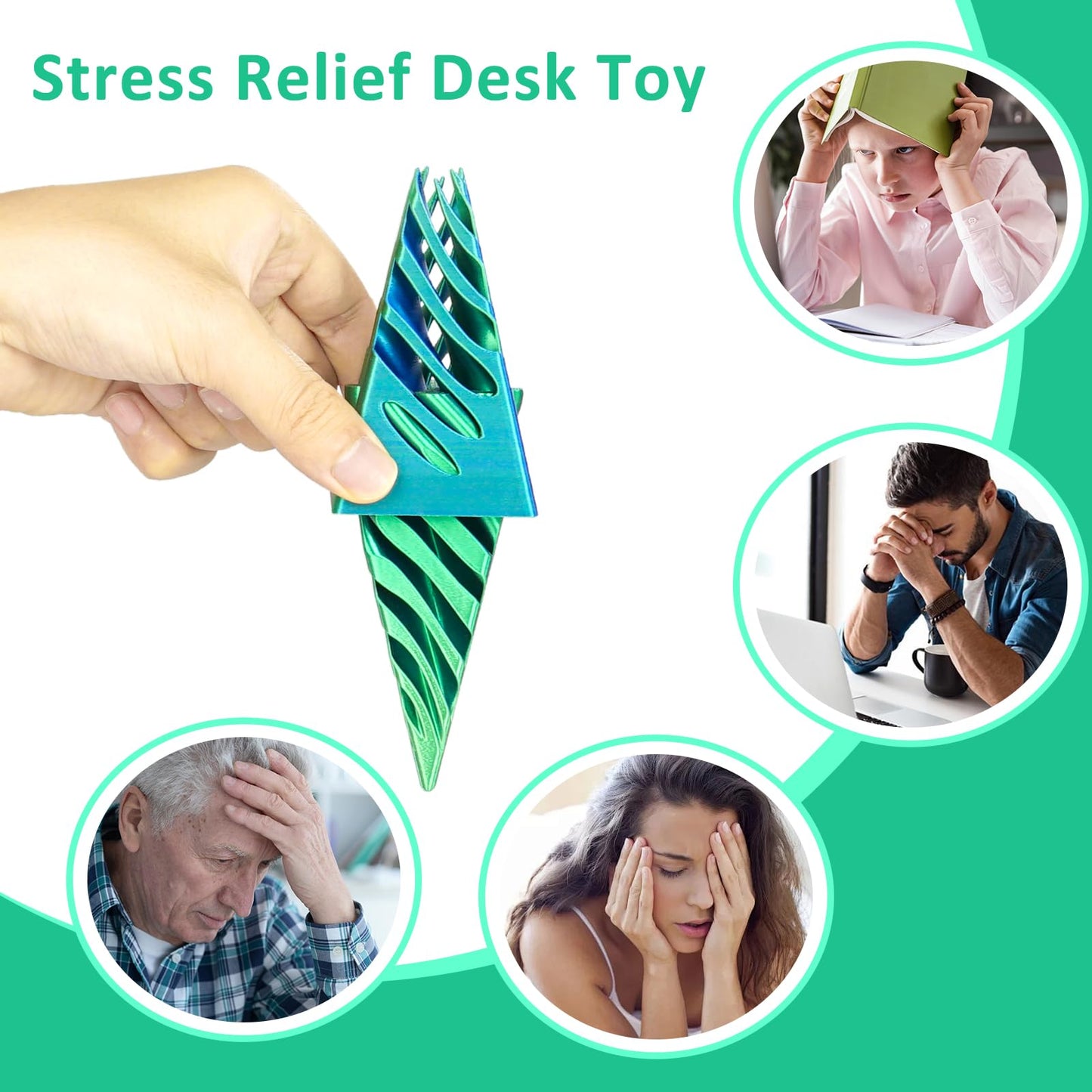 Mydhall 3PCS Impossible Cone 3D Printed Spiral Cone Fidget Toys Impossible Pyramid Passthrough Sculpture Stress Relieving Toys for mature-themeds and Kids Stocking Filler White Elephant Gifts(Blue Green)