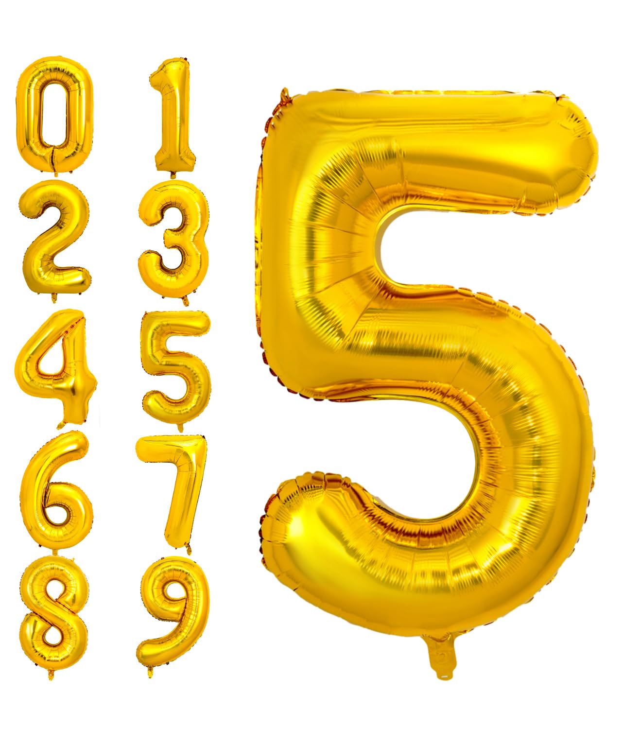 Pigetale Gold Number 5 Balloon For Girls Boys, 40 Inch Large Number 0-9, Big Foil Mylar Helium Digital Balloons For Women Men 15